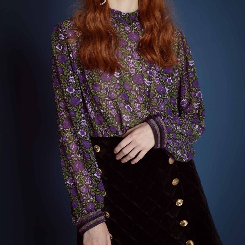 Sister Jane floral ruched blouse embellished cuffs